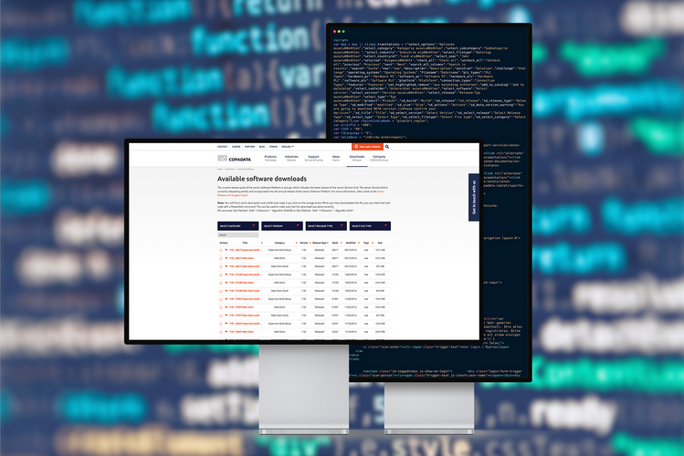 Darstellung des neuen COPADATA Download Centers auf einem iMac mit Beispiel Code