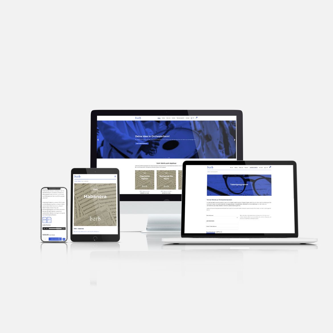 Darstellung der neuen Edition bach Website auf verschiedenen Geräten