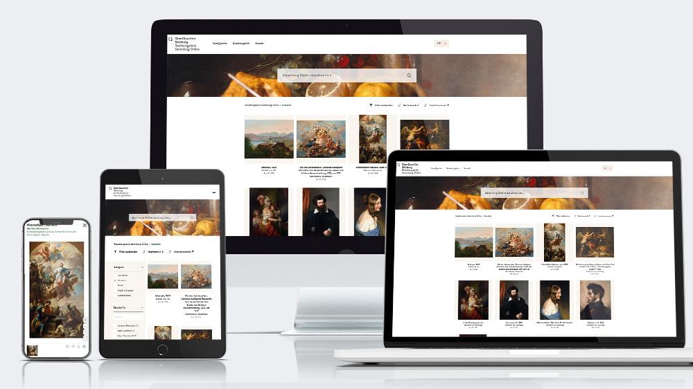 Darstellung verschiedener Screens der Sammlung Online der Residenzgalerie Salzburg auf unterschiedlichen Geräten
