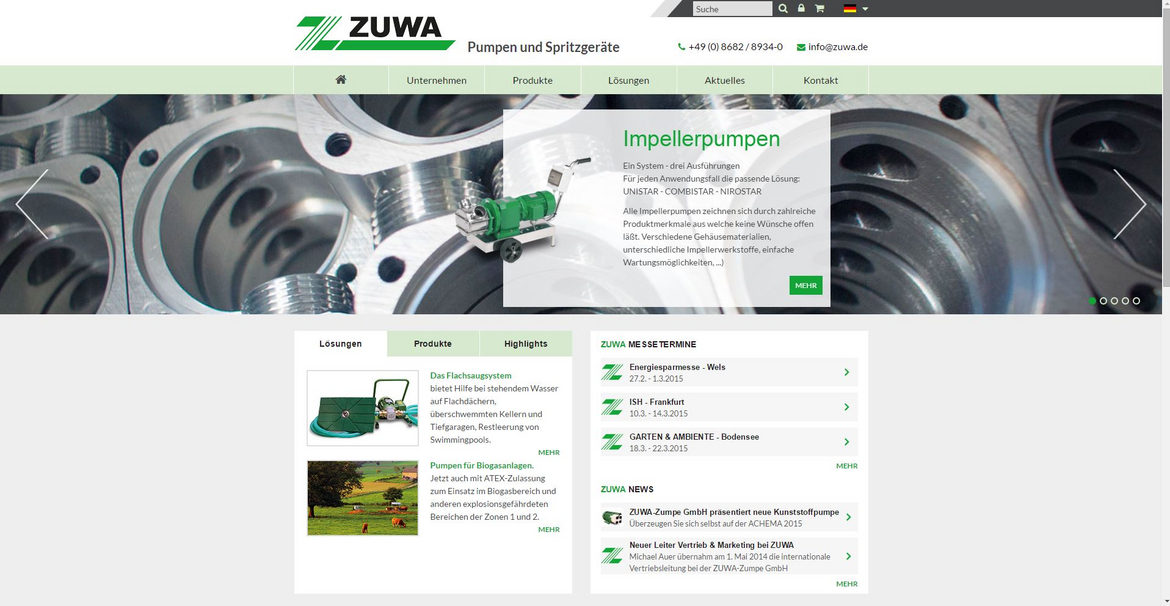 Neue Startseite der ZUWA-Zumpe GmbH