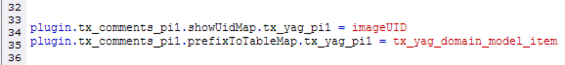 Comments für die YAG-Tabelle tx_yag_domain_model_item und unseren eigenen parameter ImageUID konfigurieren