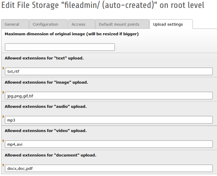 Upload settings