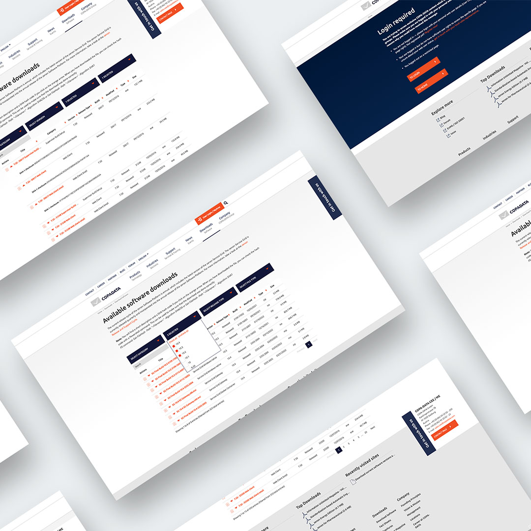 Darstellung verschiedener Screens des neuen COPADATA Download Centers