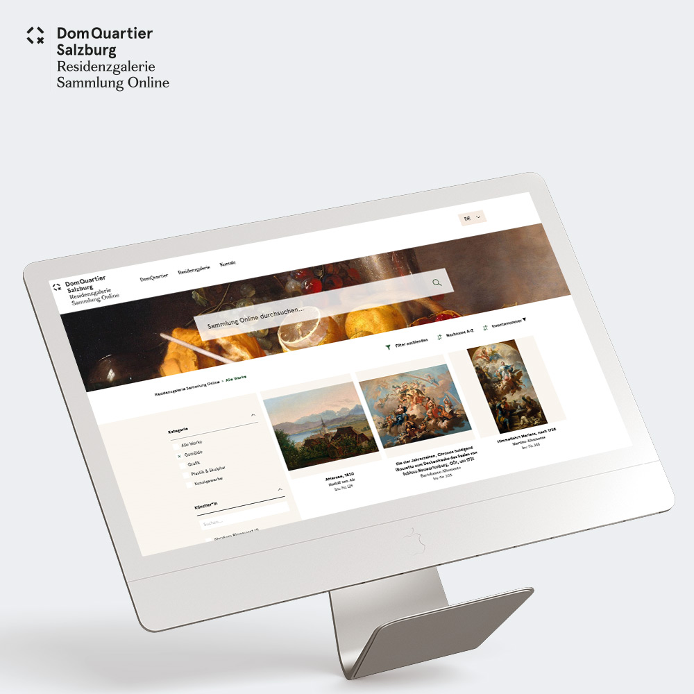 Darstellung der Startseite der Sammlung Online der Residenzgalerie Salzburg auf einem iMac