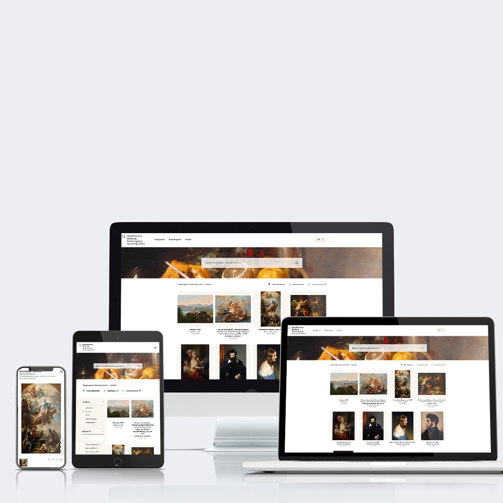 Darstellung verschiedener Screens der Sammlung Online der Residenzgalerie Salzburg auf unterschiedlichen Geräten